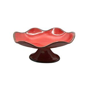 Vintage Southern Living At Home Cinnabar Red Ceramic Compote Footed Bowl With Wa